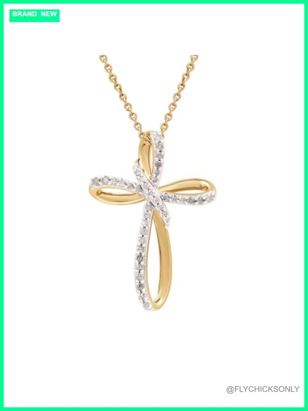 14K Gold Plated Sterling Silver Twist Cross Diamond Necklace 18"